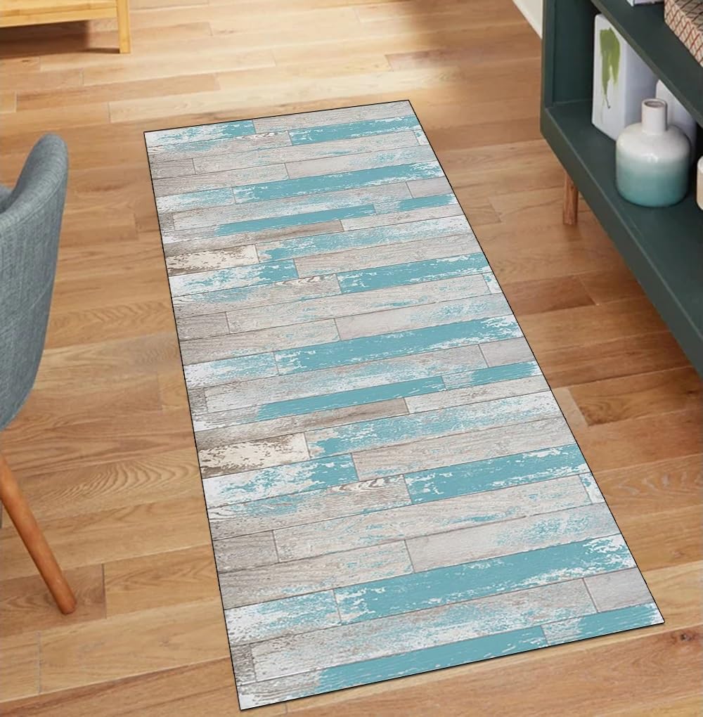 Alfombra 3D de pasillo gris y azul de 60 x 160 cm lavable en poliéster