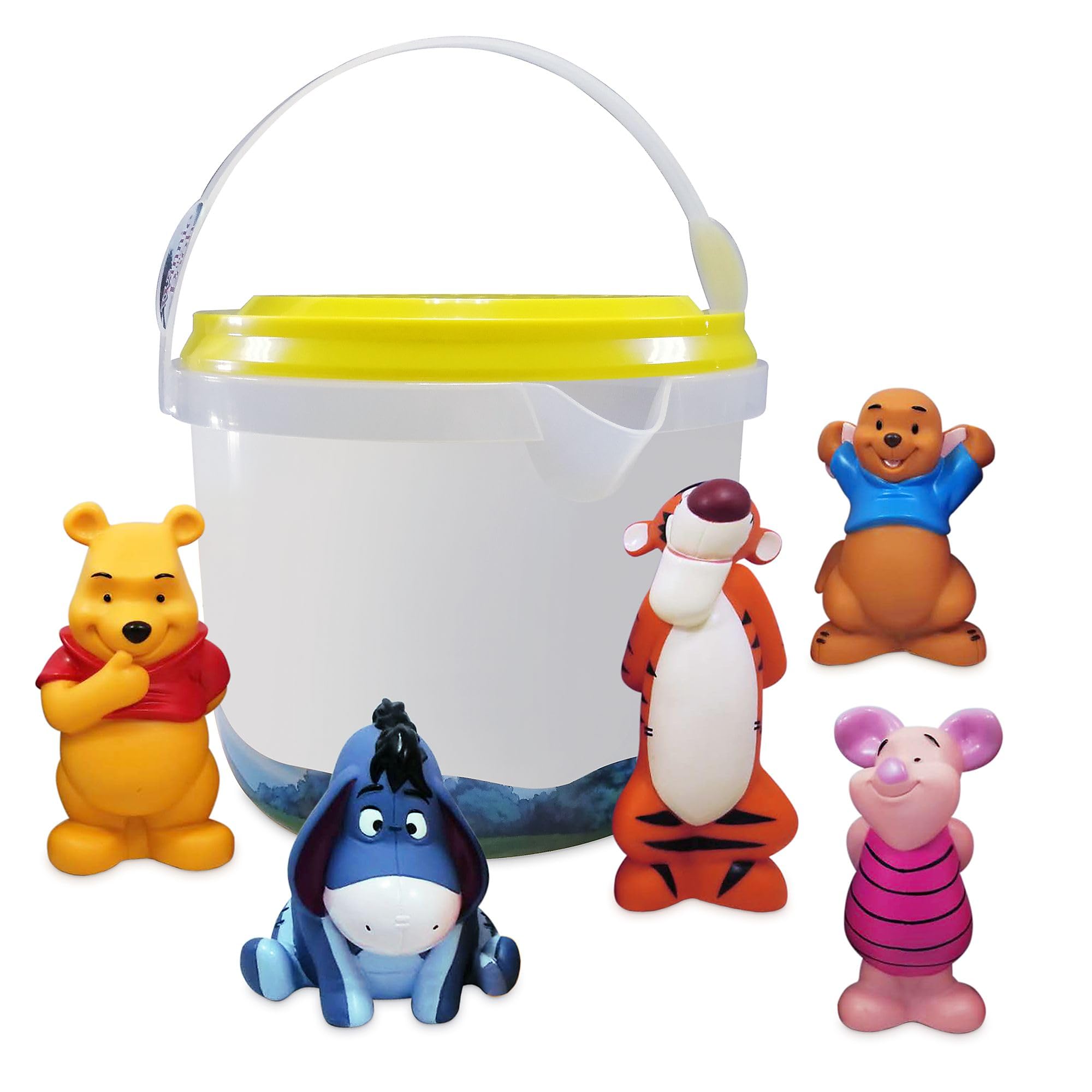 Disney Store Official Winnie the Pooh Bath Toy Set, 5 Pc., Kids Water Toy Set Includes Winnie the Pooh, Eeyore, Piglet, Roo and Tigger in Useful Plastic Container - Suitable for 6 Months+