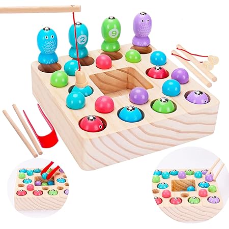 Amazon さかなつり おもちゃ 木のおもちゃ 魚釣りゲーム Bacolos モンテッソーリ 知育玩具 女の子 男の子 おもちゃ 磁石 木製玩具 マグネット 誕生日 ６歳以上対象 アクションゲーム おもちゃ