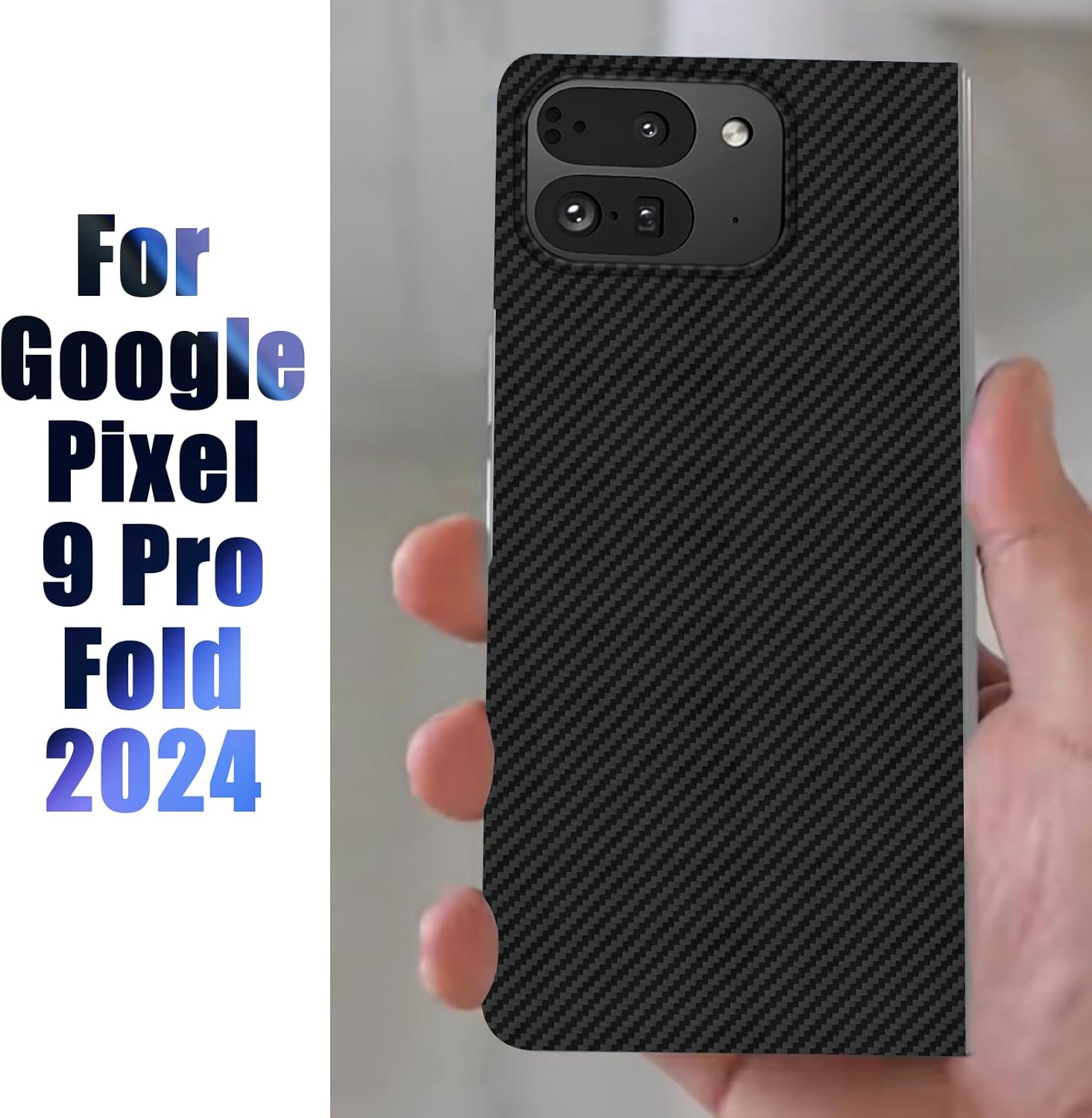 Thin Carbon Fiber Case for Google Pixel 9 Pro Fold (Fold 2), Slim 1500D Aramid Fiber Cover Compatible with Magsafe, Matte Black, Version 2.0