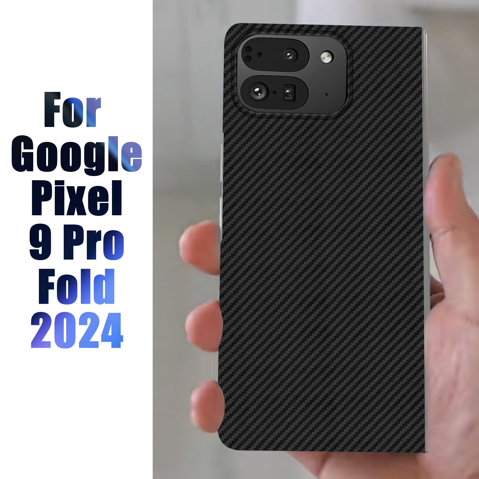 Dünne Kohlefaser-Schutzhülle für Google Pixel 9 Pro Fold (zusammenklappbar 2), schlanke 1500D Aramidfaser-Hülle, kompatibel mit Magsafe, mattschwarz, Version 2.0