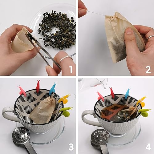 Miniatura 6 de SNAIL GARDEN 300 bolsas de filtro de té, infusor de té para té de hojas sueltas con 1 pinza para bolsa de té y 5 soportes para bolsas de té, papel