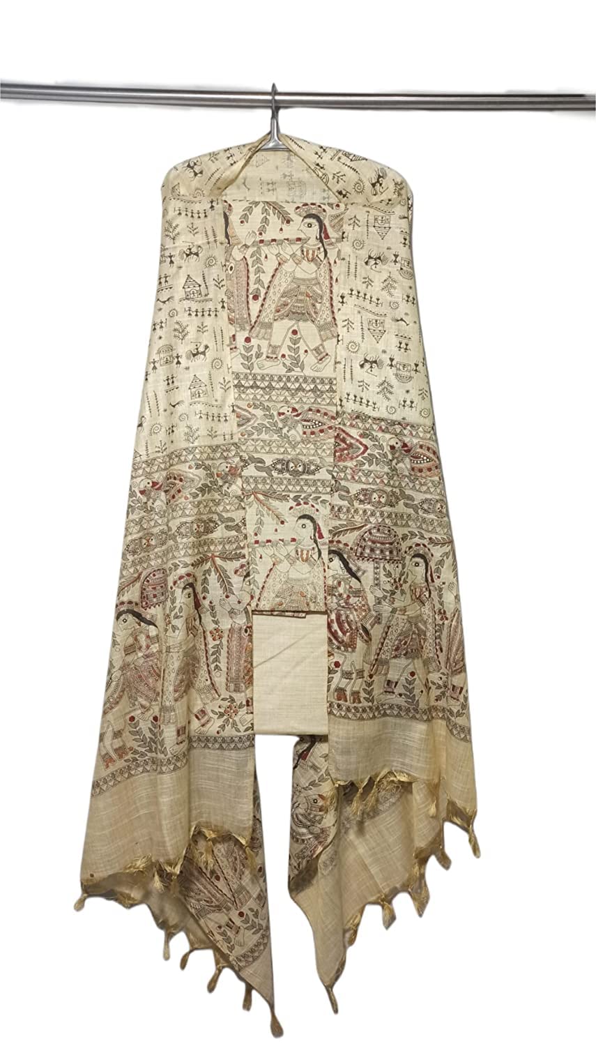 Sponsored Ad - Women's Pure Cotton Silk Handcrafted Screen Print Unstitched Salwar Suit Dress Material with Duputa