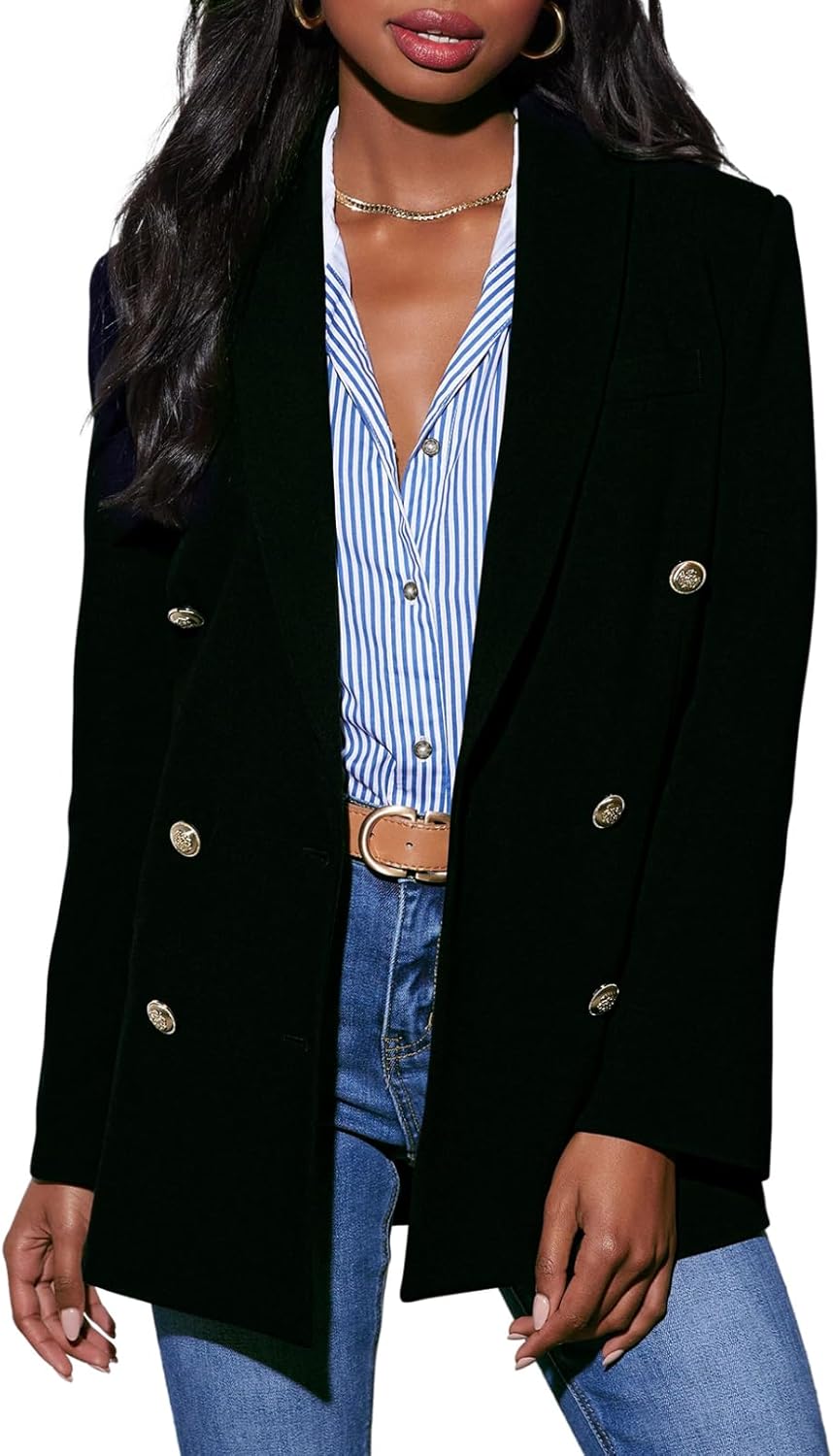 Dokotoo Womens Double Breasted Blazer Jackets Casual Blazers Open Front Long Sleeve Lapel Collar