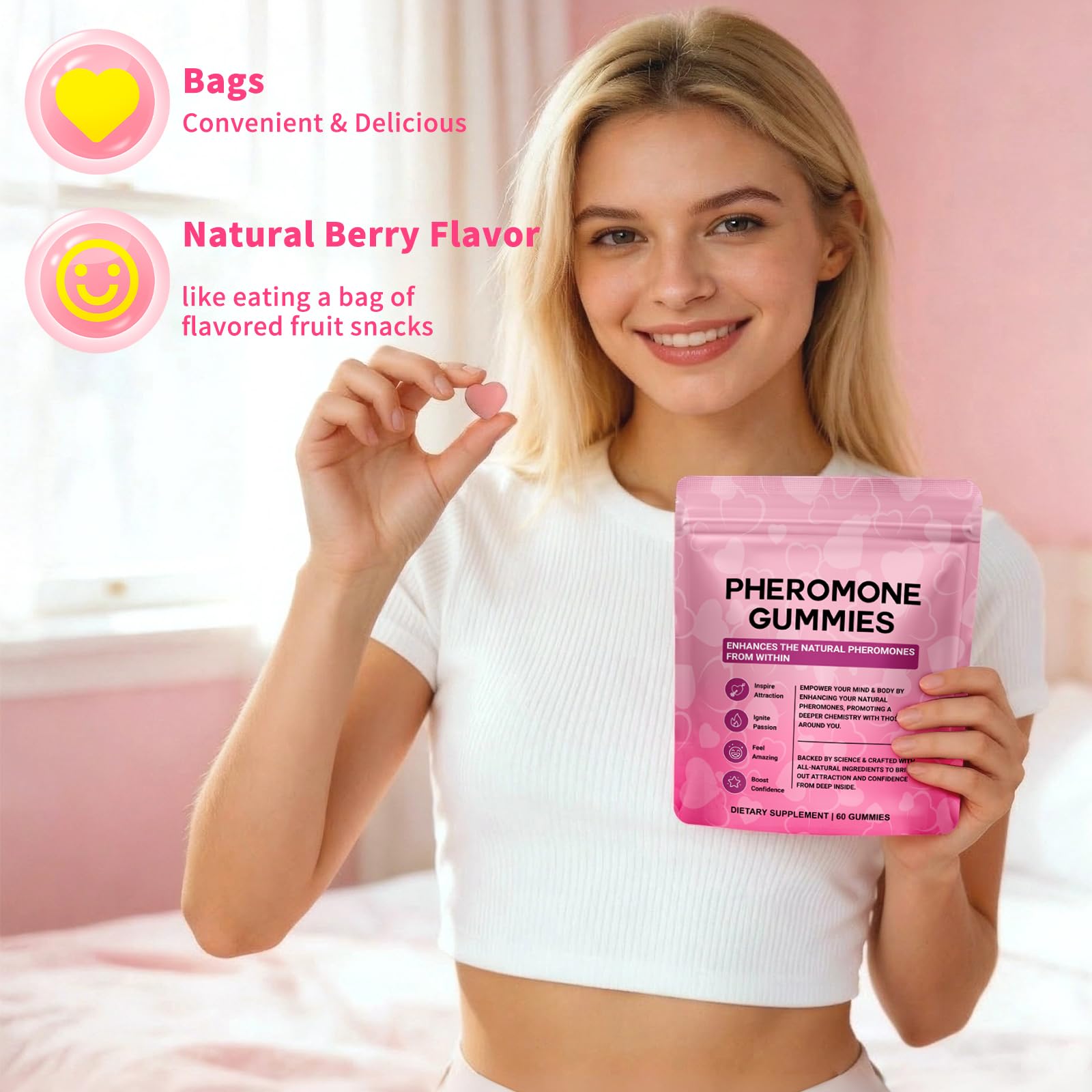 Pheromone Gummies for Women, Plant-Based Wellness Supplement with Maca Root, Fenugreek & Red Clover, Confidence Support Gummies, Vegan Strawberry Flavor, 60 Gummies — Amazon image 6