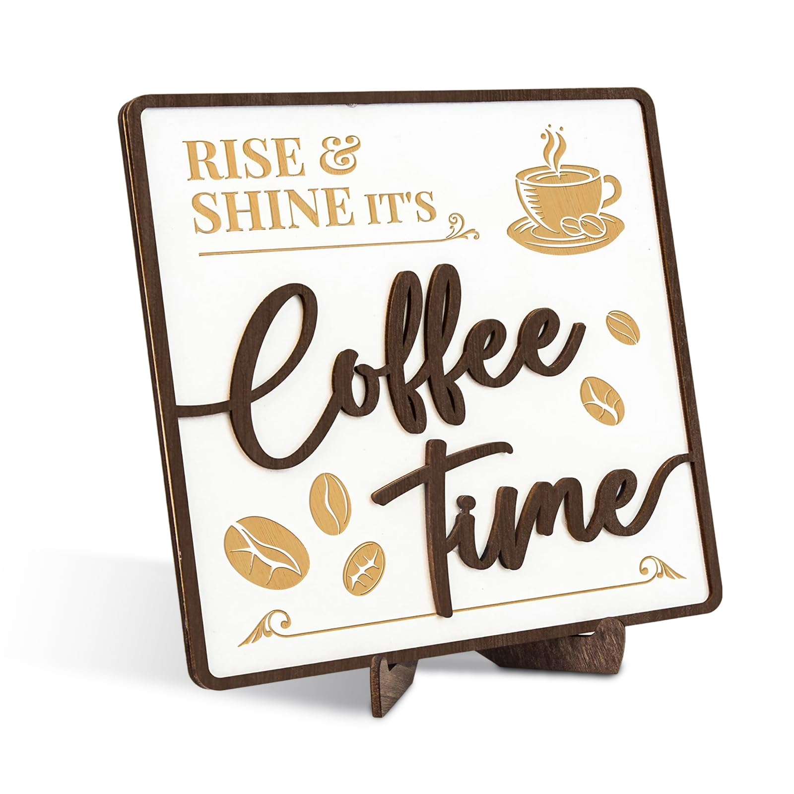 Solid Wood Kitchen Accessories with 3D Coffee Design, Funny Coffee Sign for Countertop and Bar Decor, Rustic Table Decor with Motivational Message