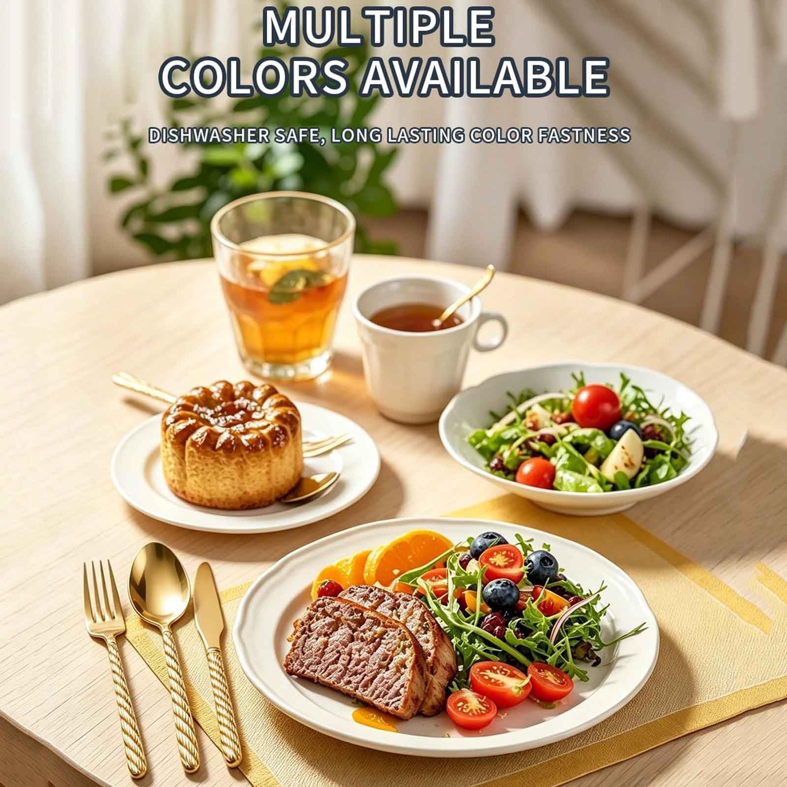 Couverts De Table 16/24 Pieces, Couverts Martelés En Acier Inoxydable Avec Couteau, Fourchette, Cuillère, Couverts Pour 4/6 Personnes Pour La Maison/restaurant/fête(Iridescent,16pcs)