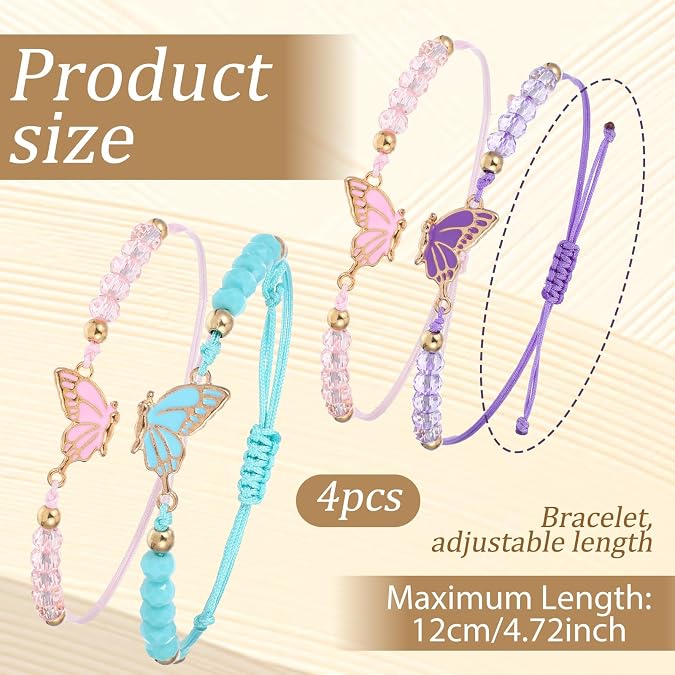 Jeffdad 2Pairs Butterfly Friendship Bracelets, Adjustable BFF Bracelets