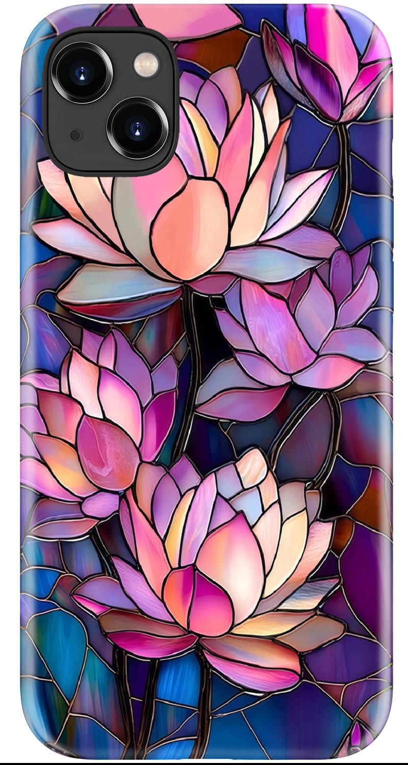 Goodon for iPhone 13 Mini Case - Wireless Charging Compatible - Dual-Layer Hard Shell & Silicone Cover - Aesthetic Y2K Protective Case with Cute Wildflower Designs - Vibrant Lotus Flower