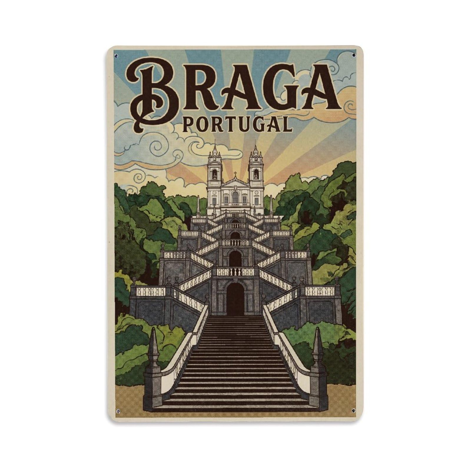 Vintage Portugal Braga Travel Metal Tin Sign