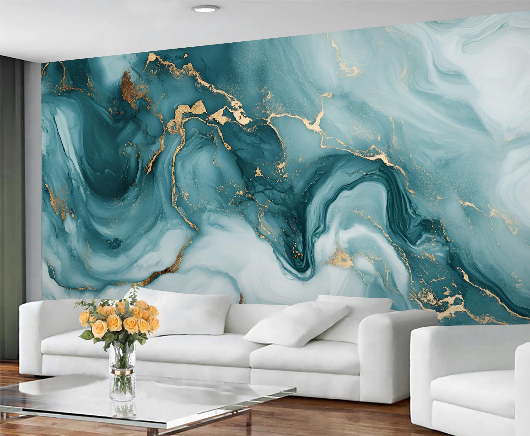 GIVLWF Wallpaper - Marble Mural & Home Decor, Teal Bedroom Wallpaper, Luxury Marble Wall Paper for Living Room, Large Mural, Not Self Adhesive