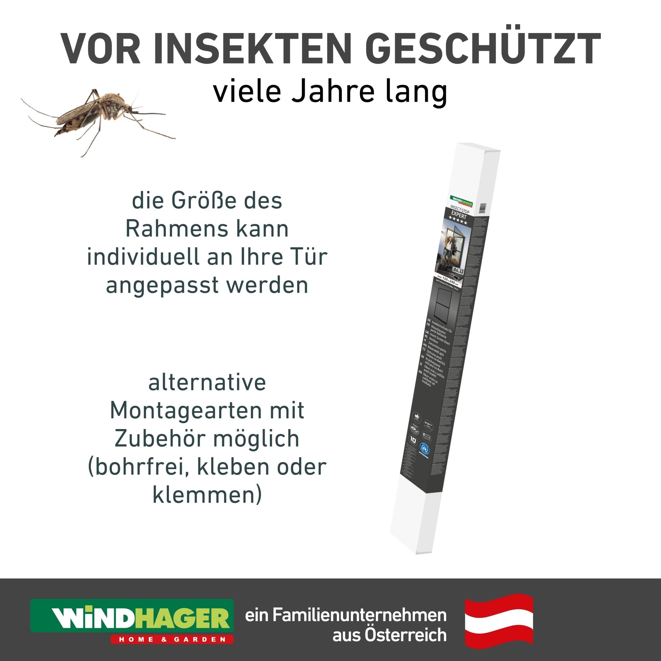 Windhager Insektenschutz Tür, 100 x 210 cm, anthrazit, Spannrahmen-Tür Expert Fliegengitter Alurahmen für Türen, 04532