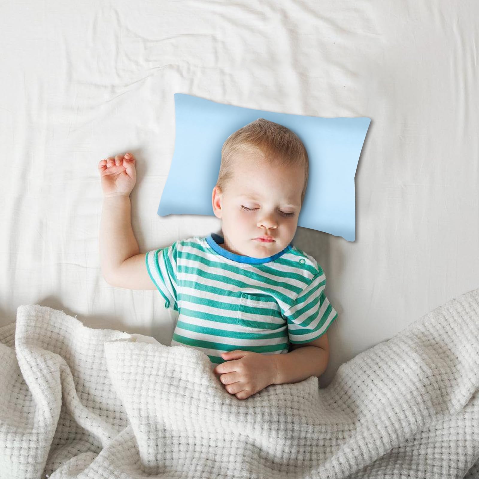 Mini almohada para siesta para niños, con funda de almohada de algodón, mini almohada para viajes, cojín suave, almohada para siesta infantil, cojín para niños (azul, 28 cm x 17 cm)