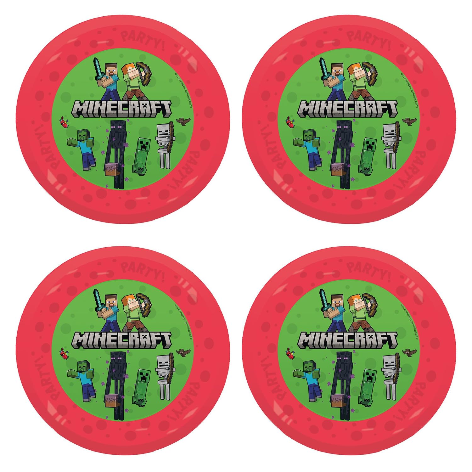 Procos - 4 x Minecraft Plastic Plates Reusable Party Tableware for Birthday or Theme Party