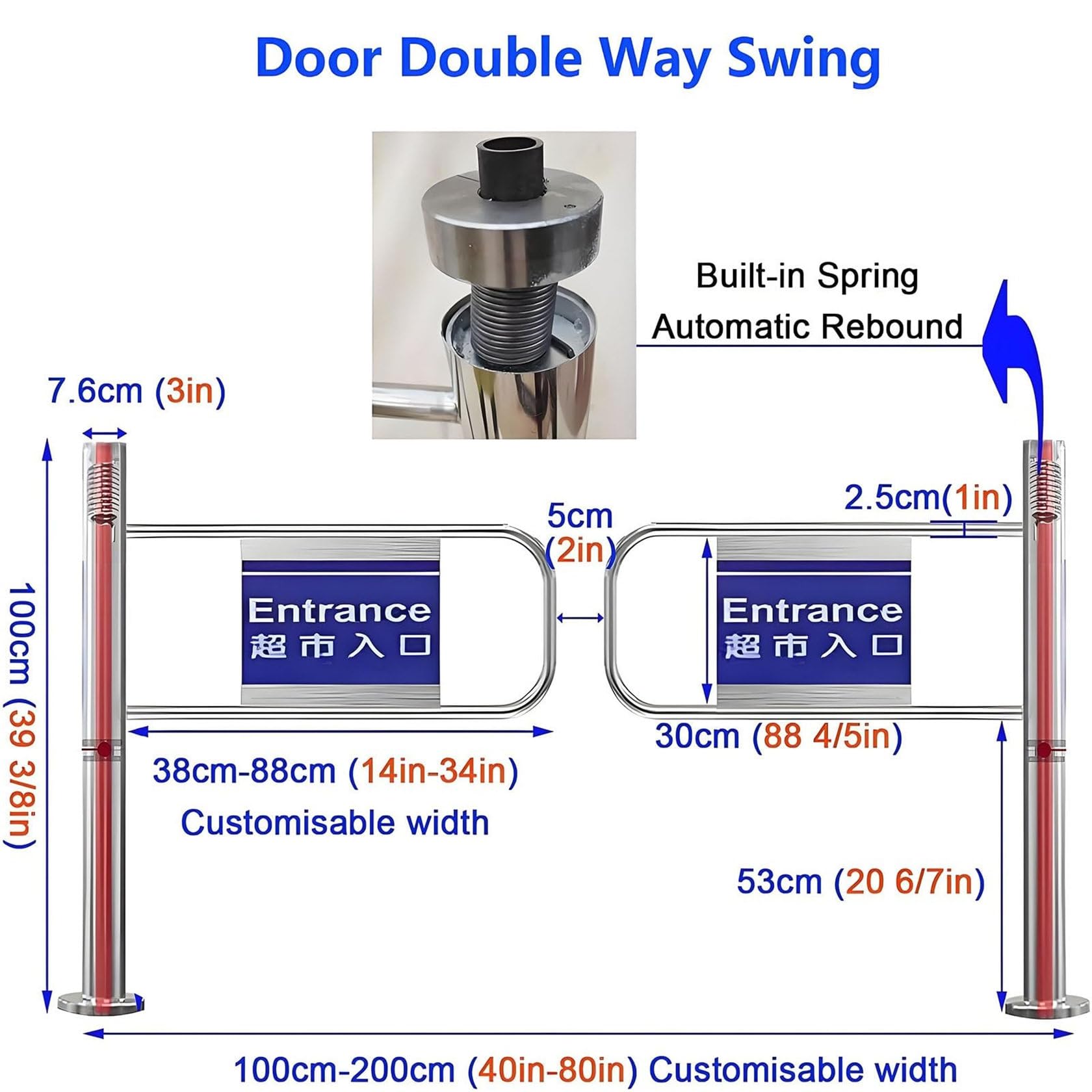 Robuster oszillierender Feder-Türstopper, OneWay-Ty-Barriere für Eingang/Ausgang, ideal für Zuhause und Büro