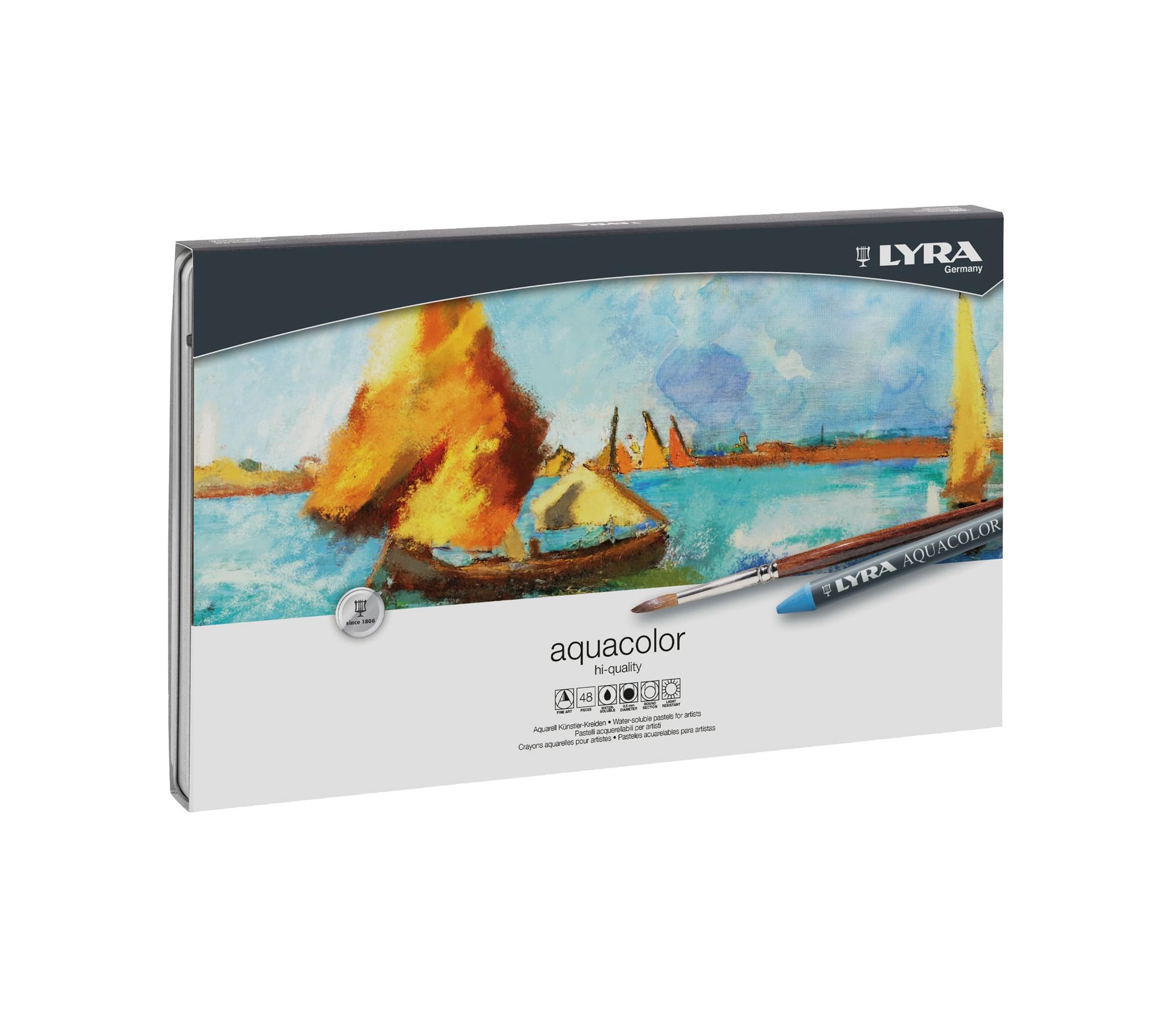 Lyra Aquacolor - Confezione Metallo 48 Pastelli A Cera Acquerellabili Assortiti-image