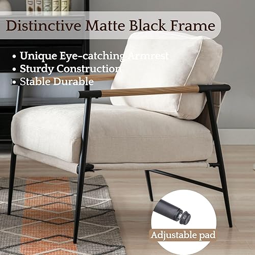 Miniatura 4 de LukeAlon Silla decorativa de felpilla de mediados de siglo, silla de sala de estar ultra suave con patas de metal, sillón moderno tapizado cómodo