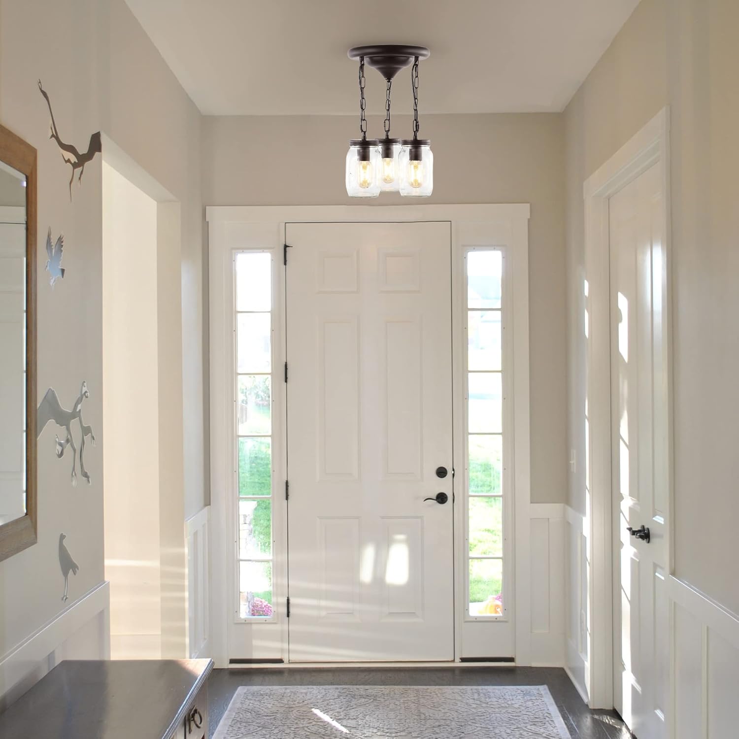 JONATHAN Y 11" Oil Rubbed Bronze 3-Light Iron and Glass Mason Jar Semi Flush Mount, Farmhouse Industrial Ceiling Light, Clear Glass Shades, LED Bulbs Included JYL7802A