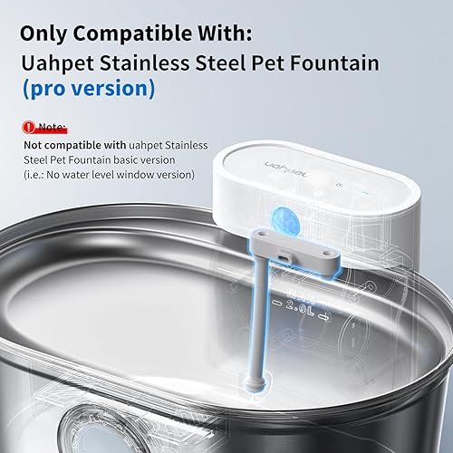 Miniatura 3 de uahpet Fuente de agua para gatos de acero inoxidable Pro (con versión de ventana de nivel de agua) Entrada y salida de agua, accesorios de silicona