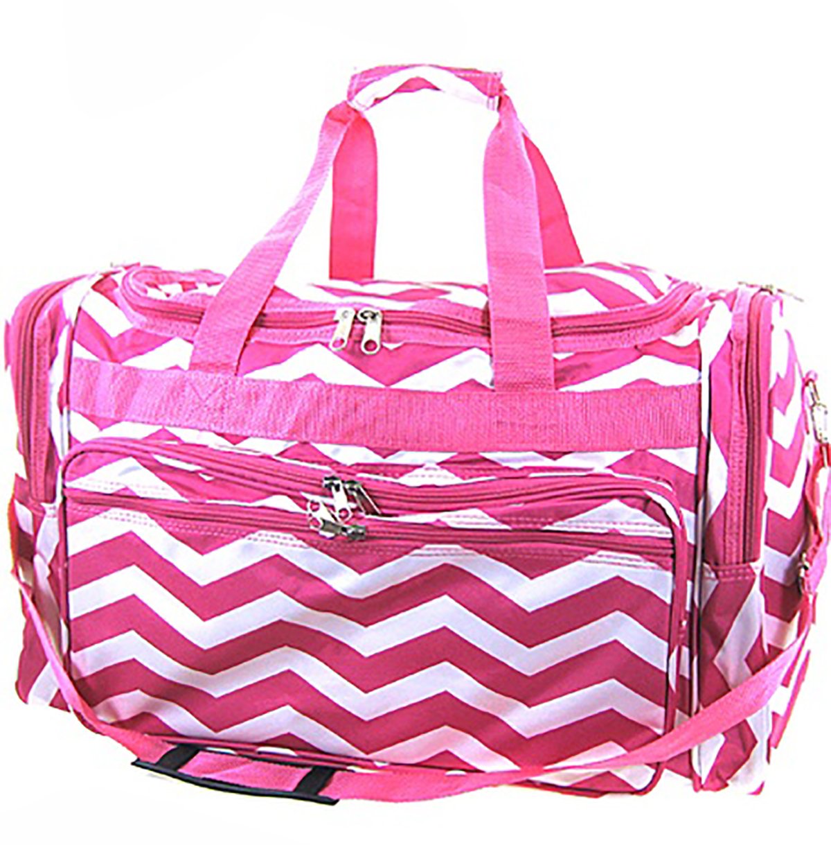 Durable Chevron Print 22" Duffel Travel Cheer Dance Gym Bag (Fuchsia)