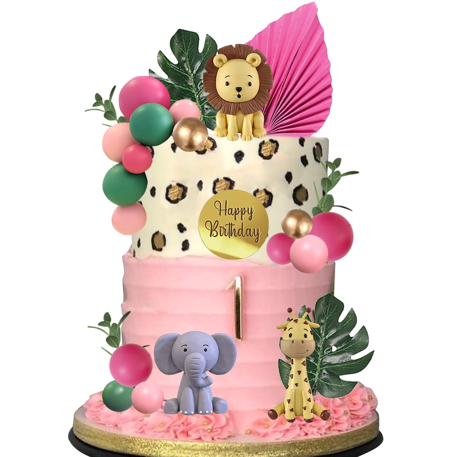 Safari Animal Cake Toppers Jungle Wild Cake Decorations with Lion Giraffe Elephant Zebra for Wild Animals Themed Birthday Cake Decorations (Style 5)