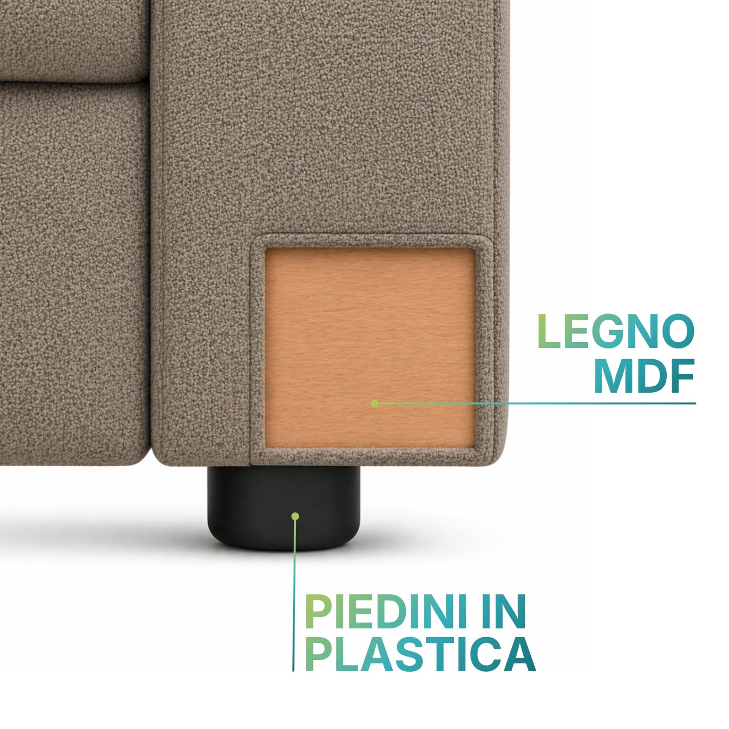 PALUPLUS Divano a 2 Posti in Tessuto, Misura 125x65x85 cm, Struttura in Legno MDF, Piedini in Plastica, Divanetto per Casa, Ufficio, In Omaggio 2 Cuscini a Contrasto, Made in Italy -32M (Tortora)