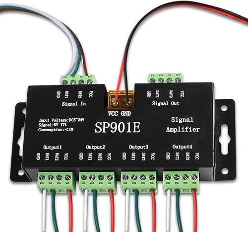 Miniatura 7 de MEIRIYFA SP901E - Amplificador de tira de píxeles LED, controlador de señal, repetidor SPI DC 5V-24V para WS2812B WS2811 SK6812 RGB LED tira de luces