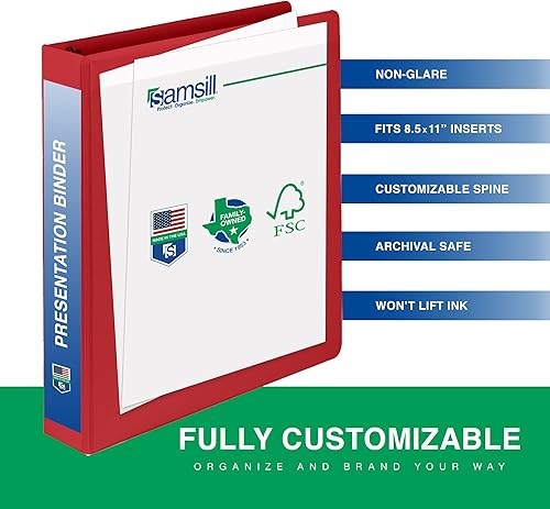 Miniatura 2 de Samsill (MP48513) - Carpeta de 3 anillos redondos de 12 pulgada, fabricada en los EE. UU., con cubierta transparente personalizable para insertos,