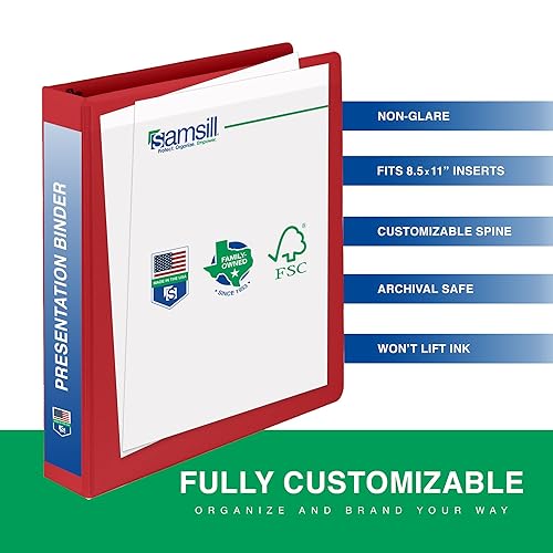 Vista 263 de Samsill (MP128567) - Carpeta de 3 anillos redondos de 2 pulgadas, fabricada en los EE. UU., con cubierta transparente personalizable para insertos