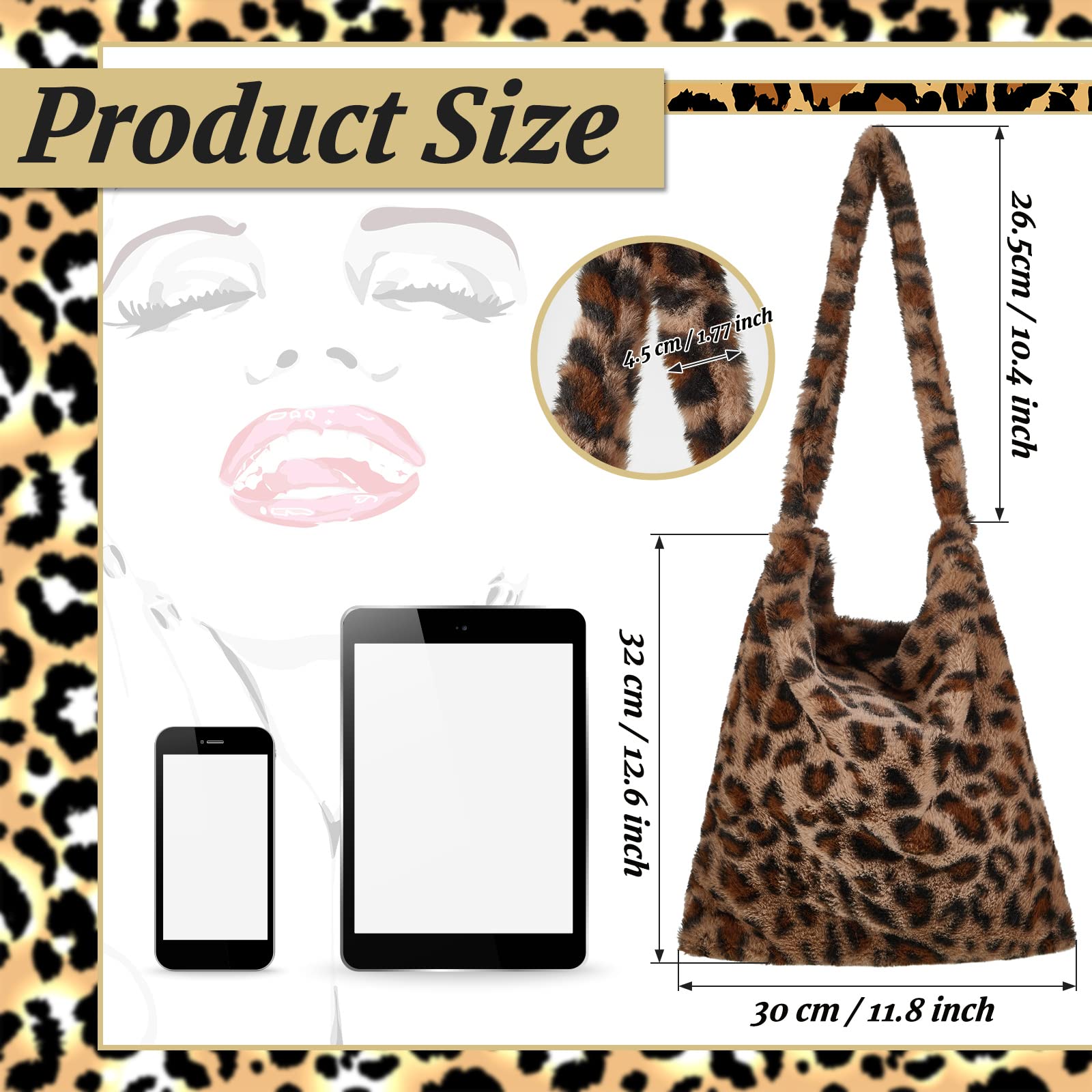 Weewooday Leopard Print Clutch Handbag Plush Faux Fur Tote Bag Women's Fuzzy Tote Bag for Winter (Large)