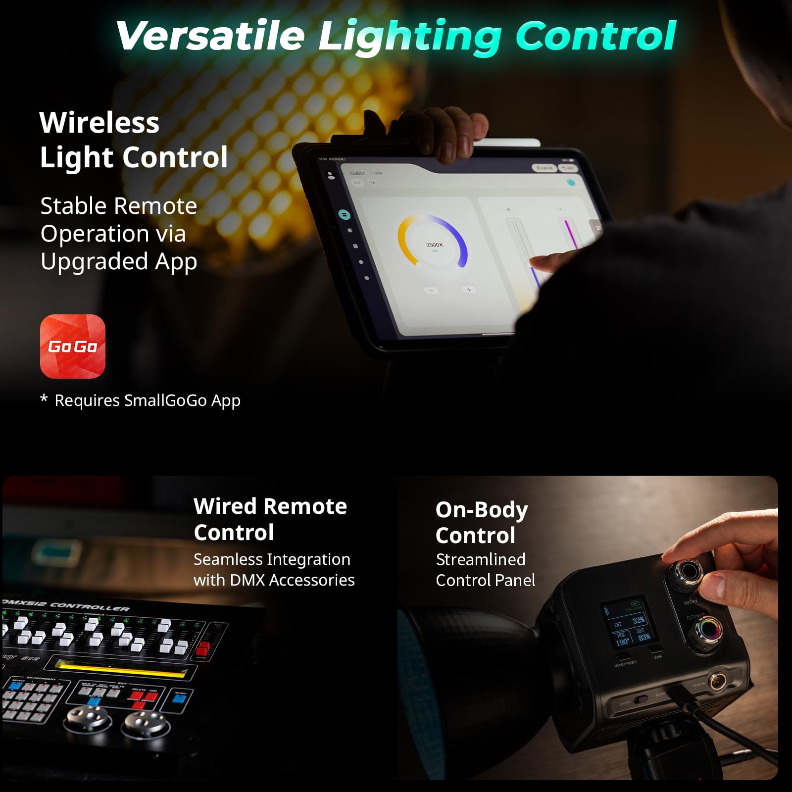 SmallRig RC 100C RGBWW LED Luce Video, con Controllo App, Illuminazione Continua Mini COB da 100W, Faretto Portatile 2700-10000K/CRI 96+/TLCI 98+/12 Effetti, 11000Lux/1m, Versione Lite Blu Inchiostro