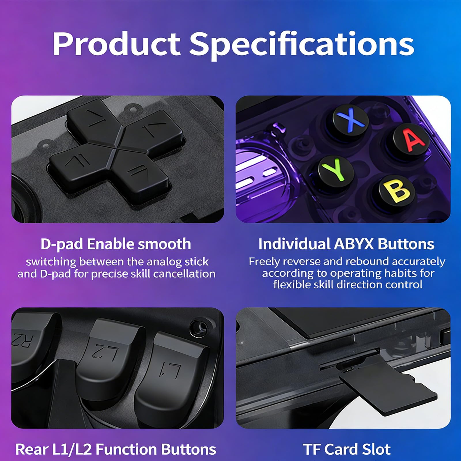Sistemas de juego portátiles avanzados con CPU eficiente de pantalla de alta resolución y compatibilidad múltiple para entretenimiento de juegos, consola de mano de agarre ergonómico para juegos