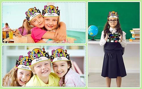 Miniatura 3 de SICOHOME Decoraciones de coronas de papel para el primer día de escuela, 24 unidades, sombreros de papel ajustables, suministros de regreso a clases