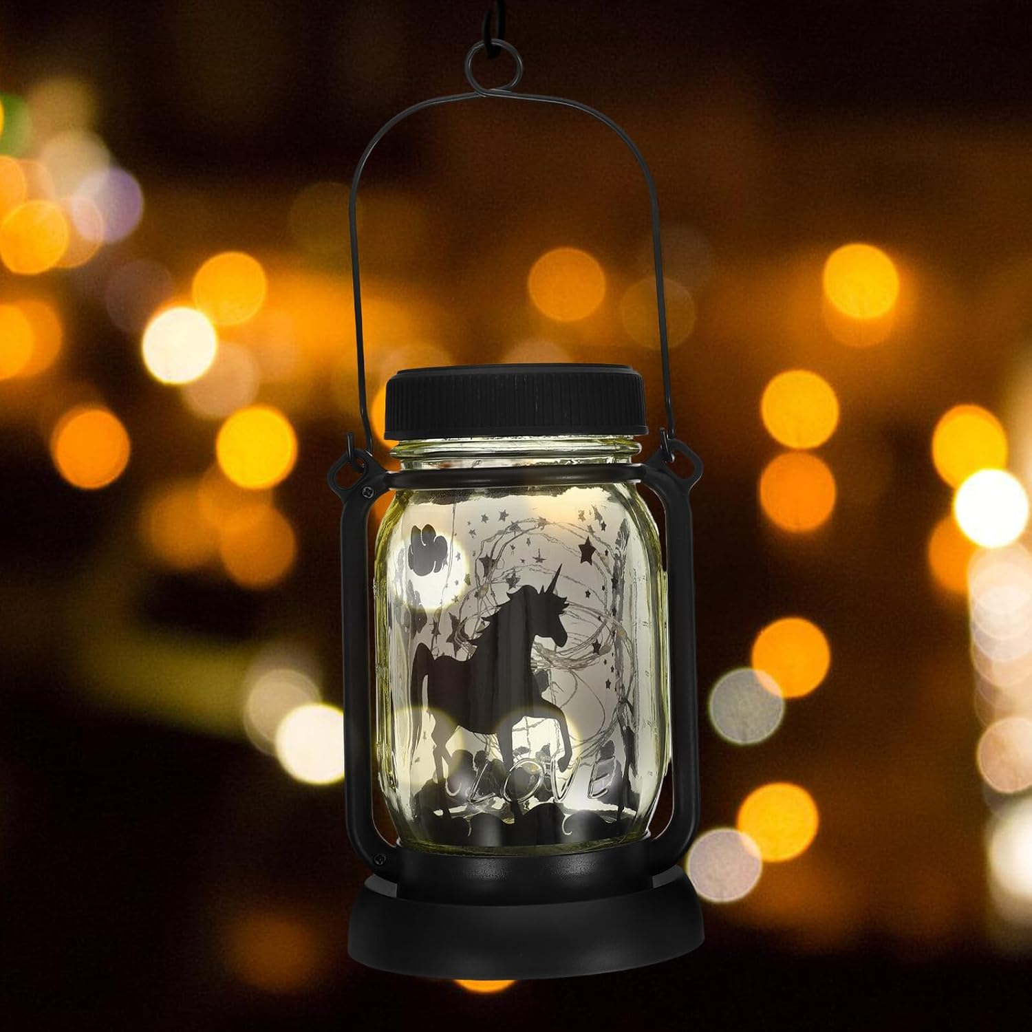 Unomor Solar Jar Lanterns 2pcs Waterproof Outdoor Solar LED Lights with Hanging Handle for Garden Patio Yard Decoration