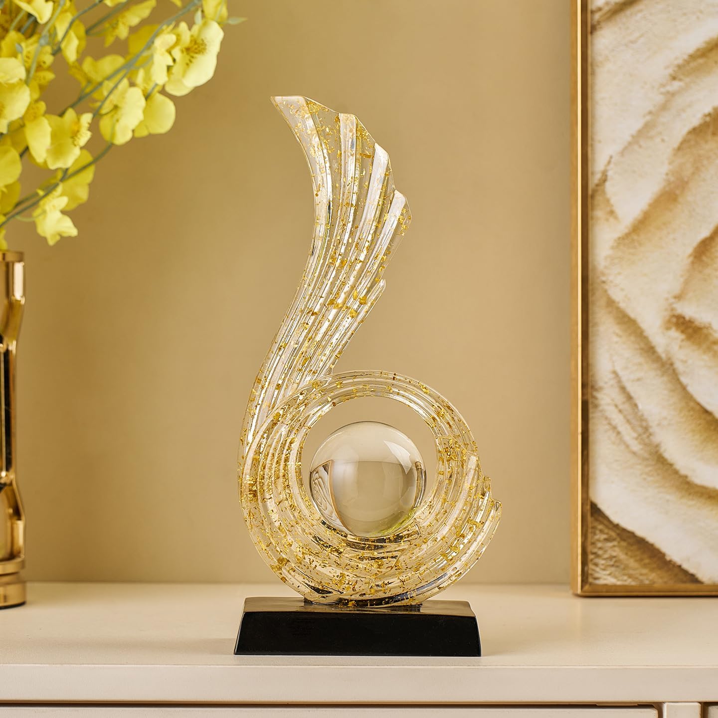 Modern Abstract Art Sculpture, Gold Entryway Table Accents, Resin Statue–Crafted Decor for Living Room, Office & Coffee Table Accents (Gold Foil)