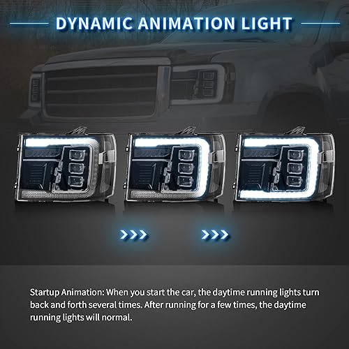 Miniatura 3 de VLAND - Faros delanteros con proyector LED para GMC Sierra 1500 2500HD 3500HD 2007-2013 con DRL dinámico señal de giro secuencial reflector