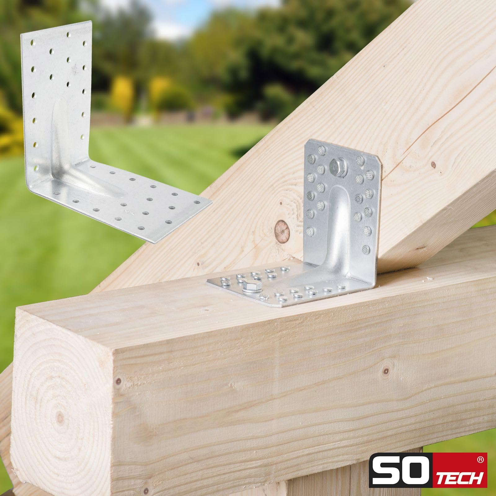 SOTECH Juego de 20 escuadras, conectores de ángulos, 120 × 120 × 80 mm | con refuerzo de 90°, grosor de 2,5 mm, ángulo de alta resistencia de acero galvanizado en caliente