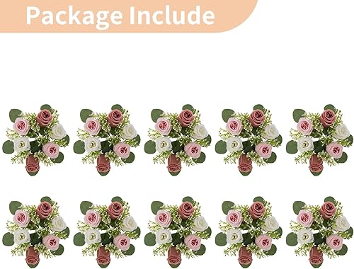 Miniatura 6 de NUPTIO - Centros de mesa de flores artificiales para boda, 10 piezas, diámetro interior de 2.9 pulgadas, blanco y rosa polvoriento, coronas de