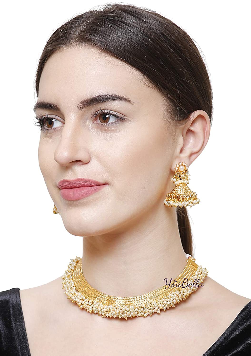 Pearl Wedding Bridal Necklace Set with Earrings and Bangles Combo