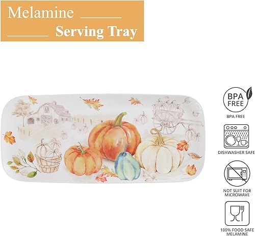 Miniatura 35 de UP ware Harvest - Bandeja de melamina de calabaza, bandeja rectangular de 15 x 6.5 pulgadas, bandeja de alimentos sin BPA para entretenimiento