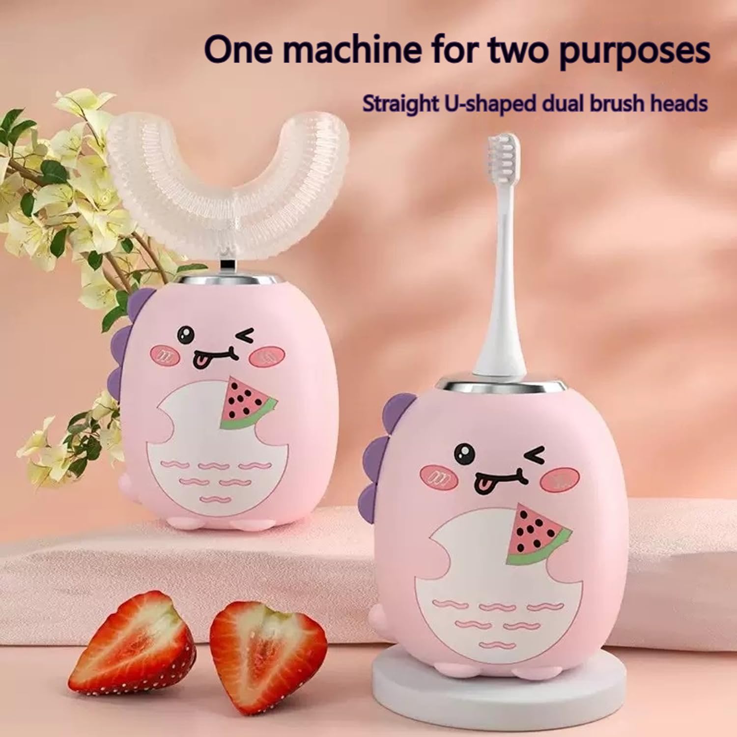 Dinobrush - Spazzolino Da Denti a 360 Per Bambini - 3 Modalità Pulizia，Rosa | Setole Morbide In Silicone Alimentare, Impermeabilità Ipx7, Adatto a Bambini Dai 2 Ai 12 Anni