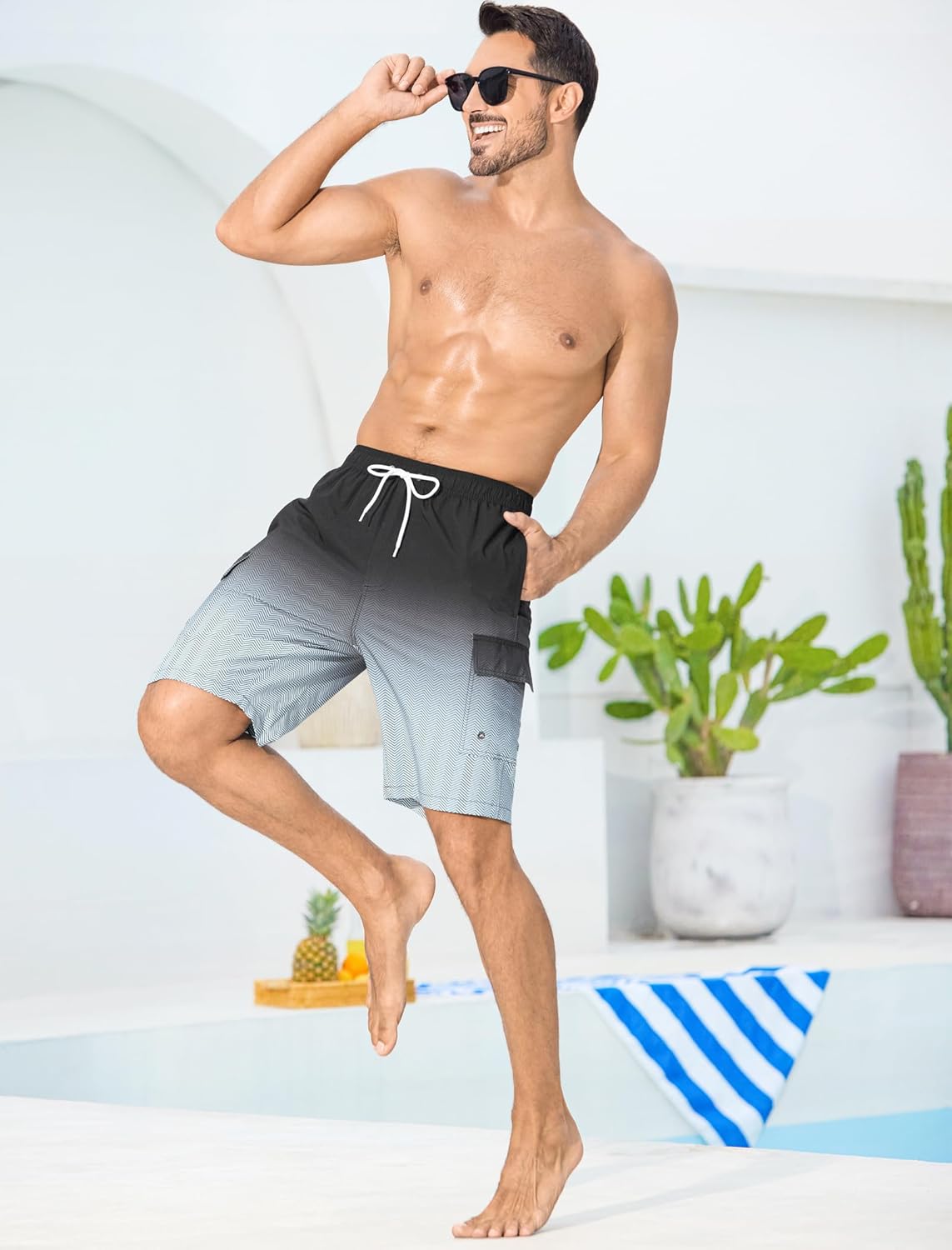 SILKWORLD Men's 9" Swim Trunks Quick Dry Mens Bathing Suit Mesh Lining Board Shorts with Pockets - Image 4