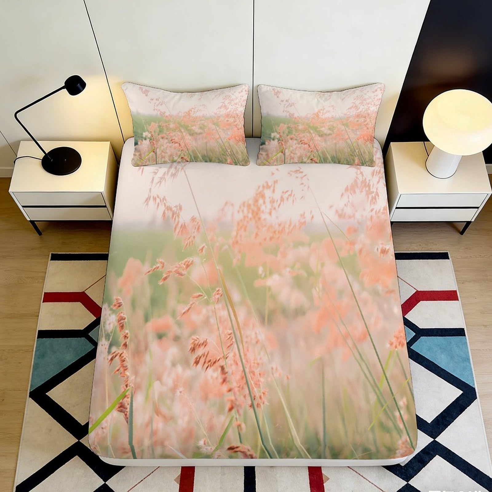 Jqzkxnhpbr Style-9 3D Printed Pastel Meadow Fitted Sheet Microfiber Soft Breathable Floral Field Mattress Cover Bedroom Decor 90X200x25cm