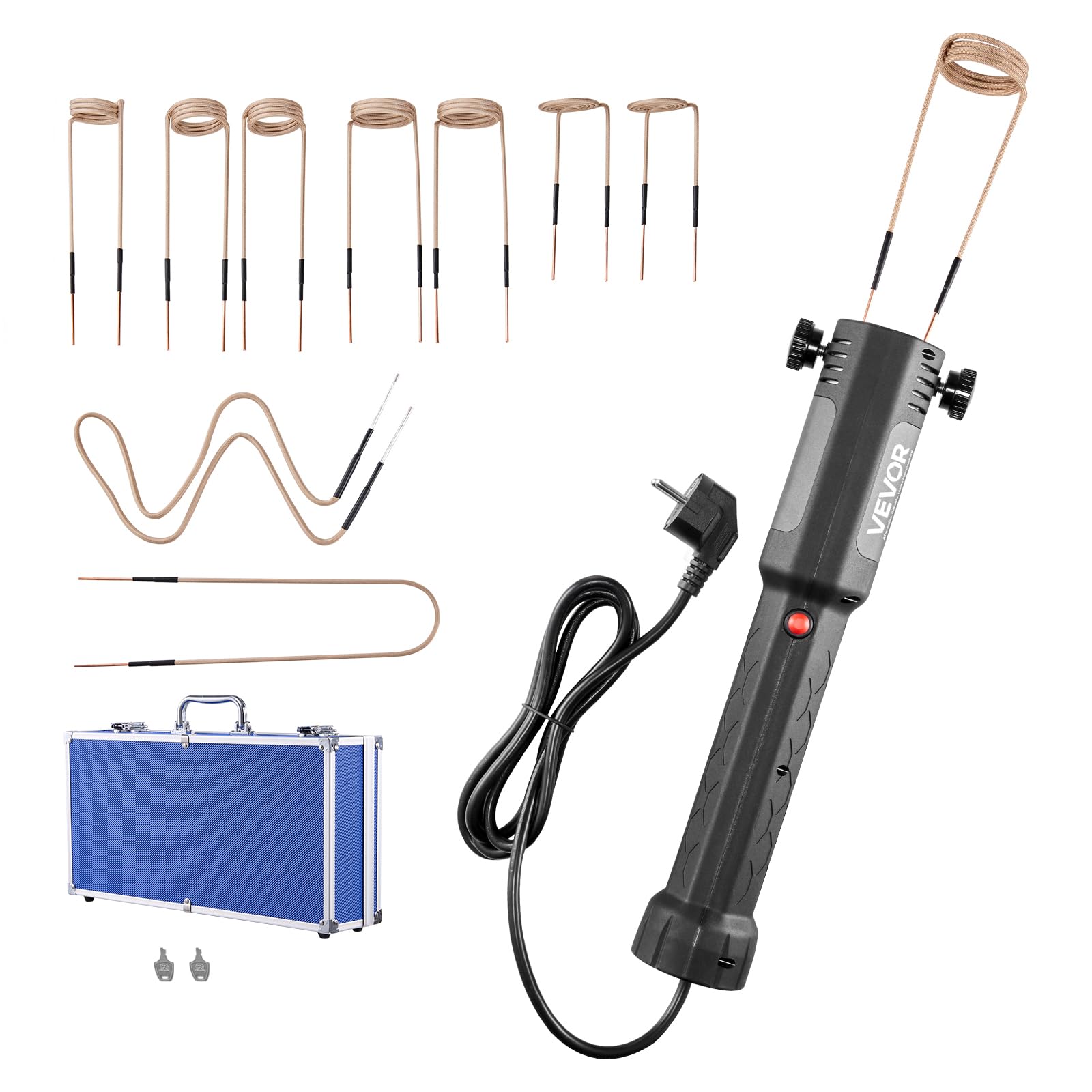 VEVOR Calentador de Inducción para Extracción de Tornillos, 1100 W, Calentador para Extracción de Tornillos Oxidados, Herramientas de Reparación de Taller con 10 Bobinas, Negro, 385 x 72 x 74 mm