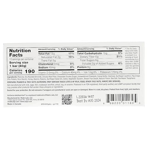 Miniatura 2 de California Gold Nutrition FOODS - Barras de maní y chocolate amargo, 12 barras, 1.4 oz (40 g) cada una