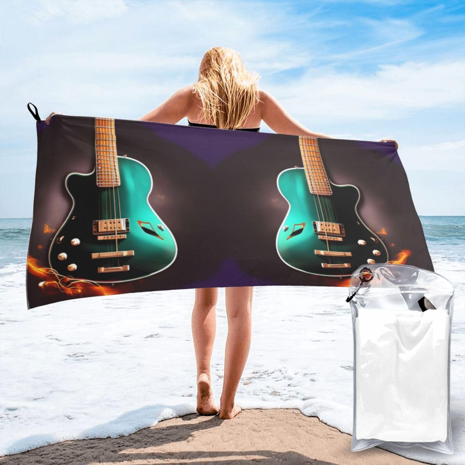 Toalla de playa de guitarra verde, el regalo portátil perfecto para viajes y senderismo