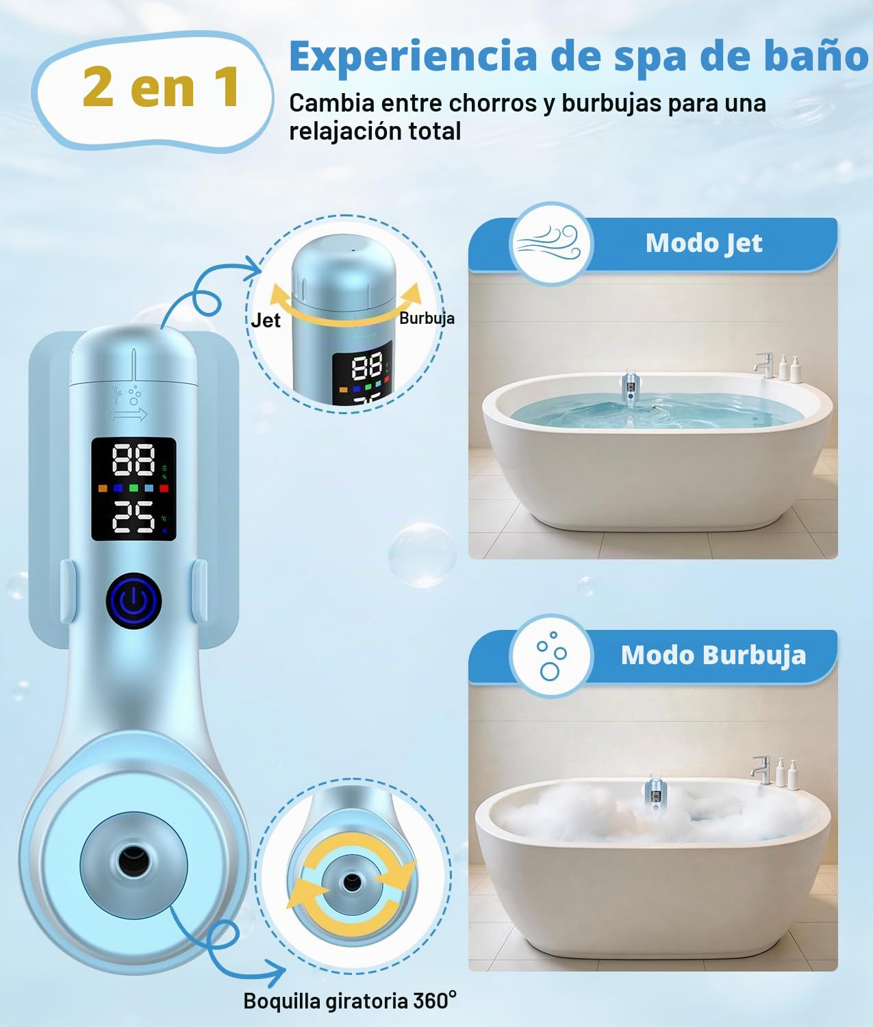 PAHTTO SPA de hidromasaje para bañera, Accesorio portátil para bañera con 5 Niveles de Velocidad Ajustables, para un SPA en casa y relajación (Azul)
