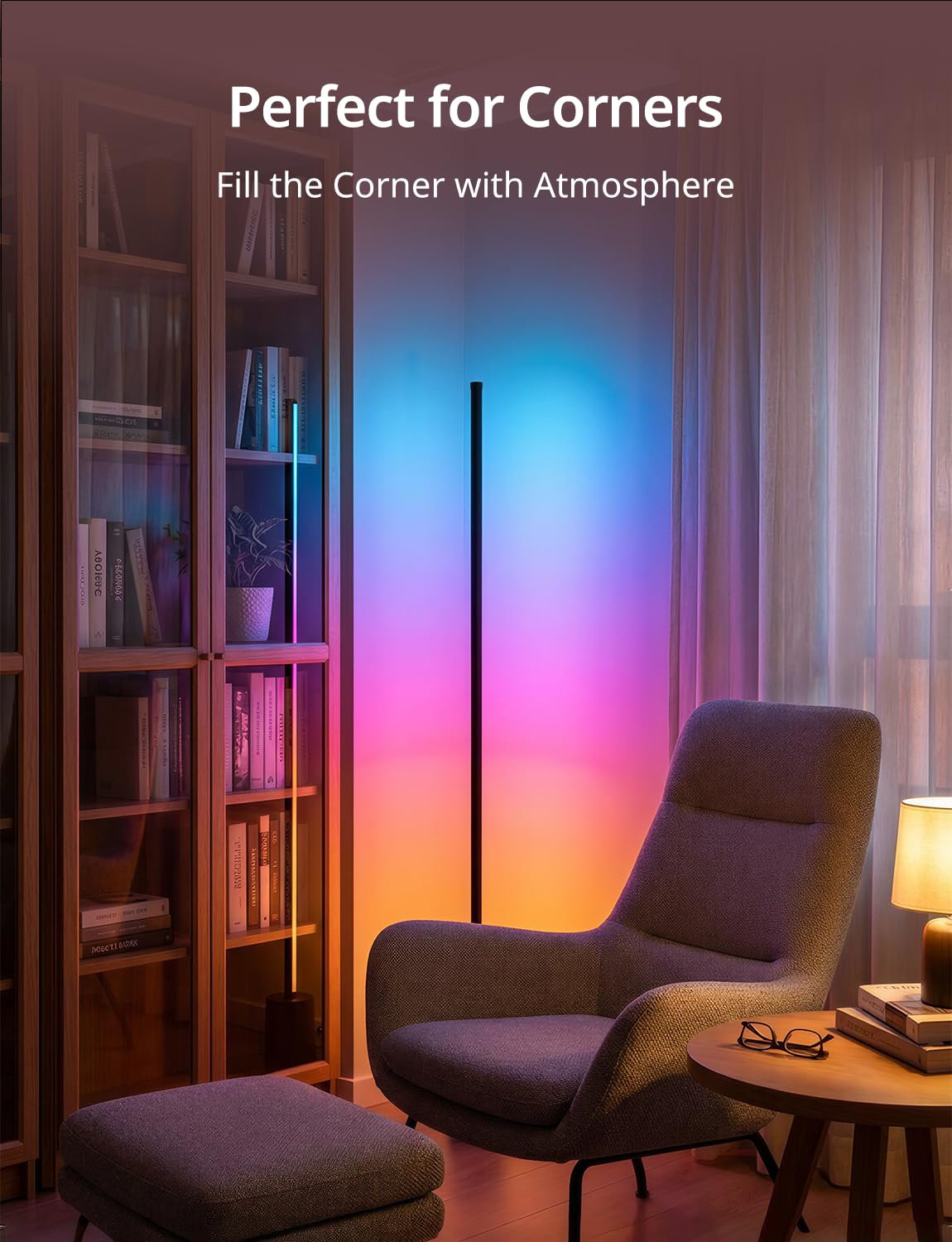 Ailofy Lampada da terra angolare, lampada LED RGBW da 1500 lm, compatibile con Alexa e Google Assistant, 16 milioni di colori fai da te, sincronizzazione musica, controllo app, moderna lampada da