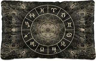 Poeticcity Vintage Magic Circle with Zodiacs Sign on Abstract Mystic Dog Cat Bed Mat, Soft Crate Pad Mattress Cushion for Small Medium Pets, Anti Slip Sleeping Kennel Mat Washable & Dry 24x18 inch