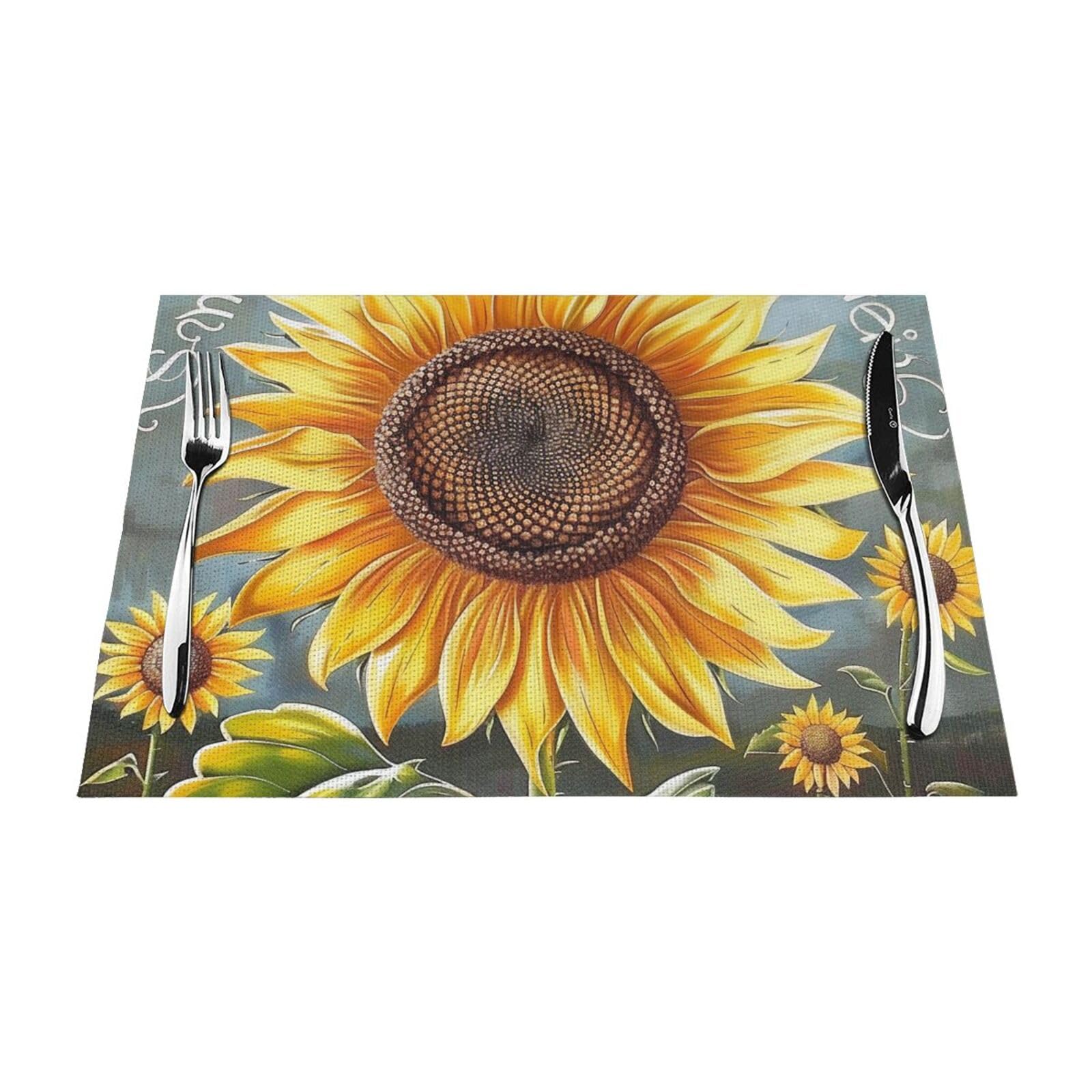 You are My Sunshine Sunflower Printed PVC Placemat 4 PCS for Kitchen Dining Table Heat-resistand Washable Table Mats 18x12 in